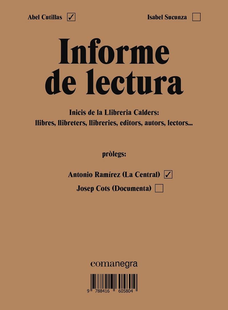 INFORME DE LECTURA | 9788416605804 | CUTILLAS, ABEL/SUCUNZA, ISABEL