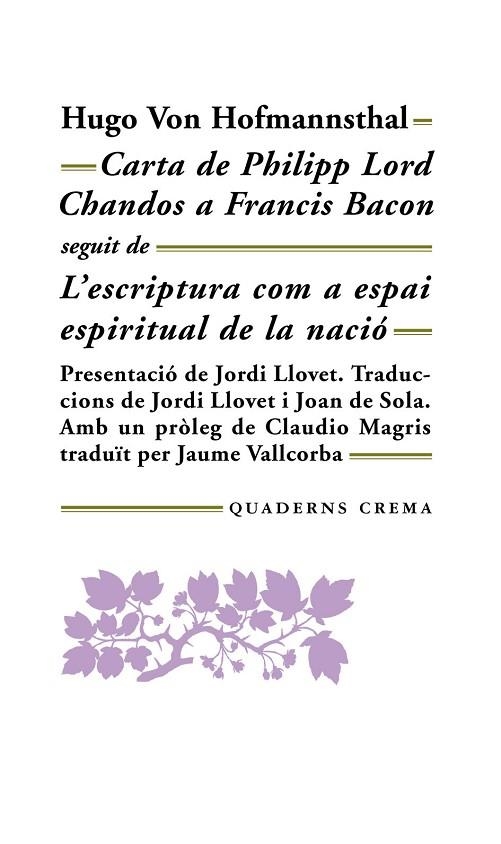 CARTA DE PHILIPP LORD CHANDOS A FRANCIS BACON | 9788477270744 | VON HOFMANNSTHAL, HUGO